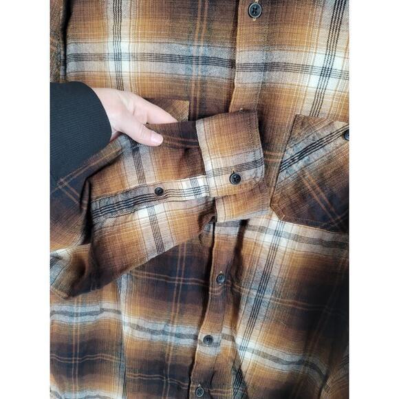 HURLEY PARADISE CITY COTTON FLANNEL BUTTON UP IN BLACK/BROWN PLAID, SZ LARGE - Picture 5 of 15